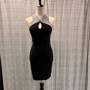 Rachel Allan Black With Pearl Embellishments Keyhole Mini Dress